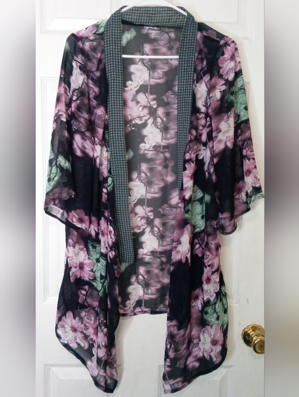 mark. Black Floral Top with Mauve & Mint Accents